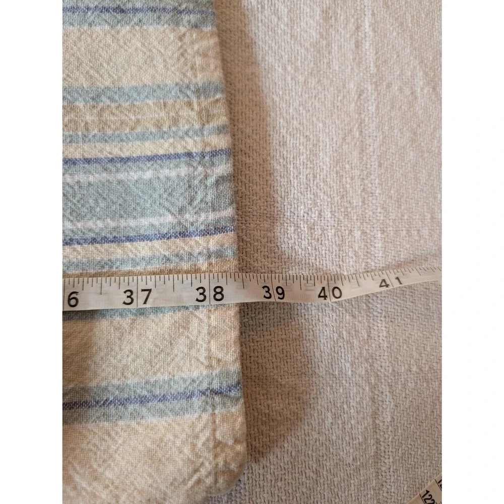 VTG 100% Cotton Coastal Colors Tablecloth Blue Tan Cream Woven Farmhouse 54x76